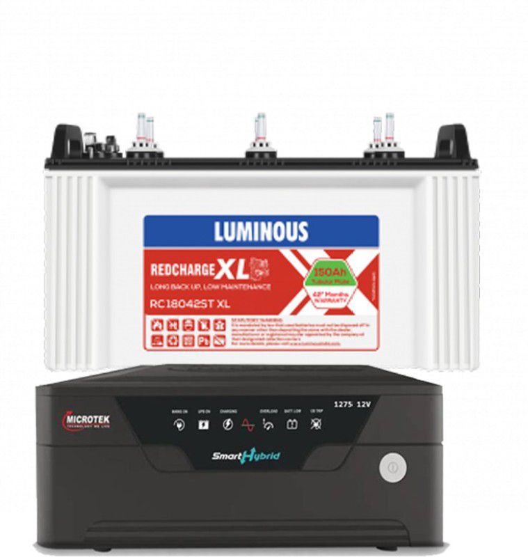 LUMINOUS RC 18042ST XL+Microtek Smart Hybrid Digital & Sinewave1275(12V) Tubular Inverter Battery  (150 AH)