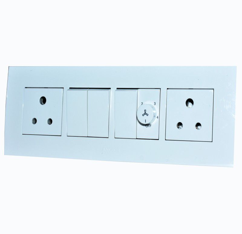 ANCHOR Penta 8 Modular Switch Board (3switch,1fan Regulator,2 Socket) With Surface Box Wall Plate  (White)