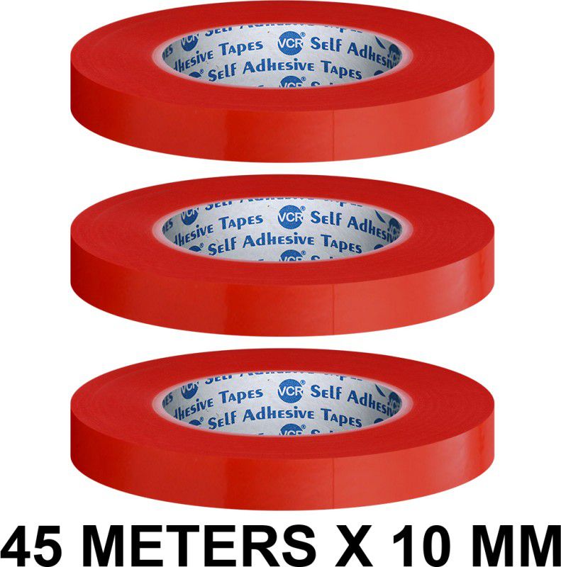 VCR RED Strong Acrylic Adhesive - Double Sided Heat Resistant - Transparent Adhesive Tape - (Polyester Tape) - 45 Meters in Length - 10mm Width - 3 Roll Per Pack Adhesive  (330 g)