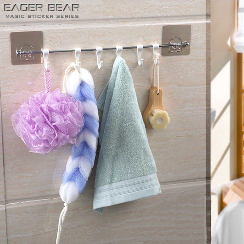EAGER BEAR Magic Sticker Self Adhesive Kitchen / Bathroom / Balcony Towel Cutlery Rack 15.5 inch 1 Bar Towel Rod  (Stainless Steel, Plastic Pack of 1)