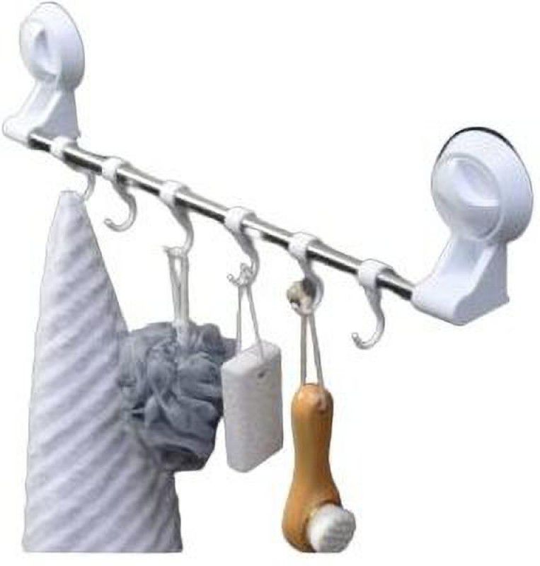 Fing Bathroom Suction Cup Towel Bar Removeable Shower Rod 6 Hooks 74 inch 1 Bar Towel Rod  (Stainless Steel Pack of 1)