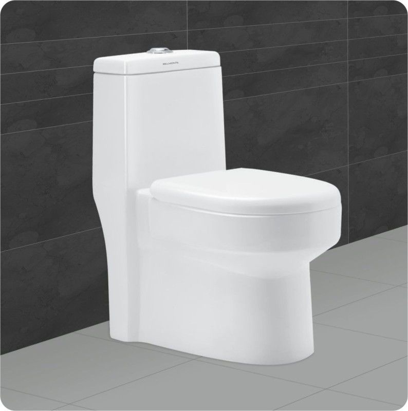 BM BELMONTE Ceramic Floor Mounted One Piece Western Toilet/Water Closet/EWC Dune S Trap 200mm/8 Inch with Slow Motion/Soft Close Slim Seat Cover Western Commode  (White)