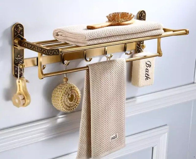 iSTAR Antique 24 Inch Aluminum Folding Towel Rack for Bathroom/Folding Towel Stand/Hanger/Bathroom Accessories (Brass Finish) 2 bar (pack - 1) 24 inch 2 Bar Towel Rod  (Aluminium Pack of 1)