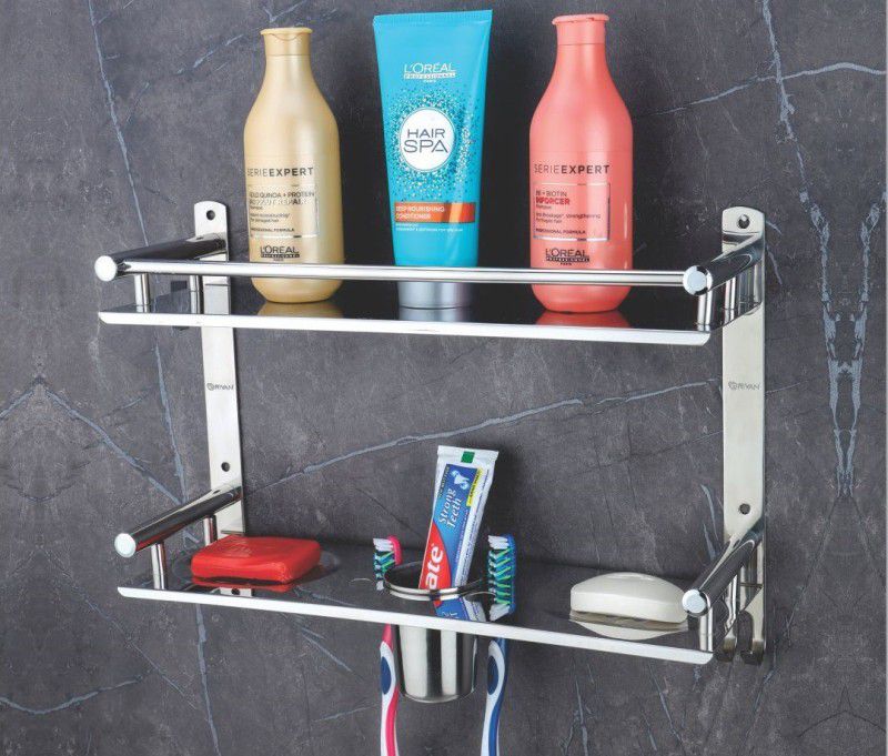 GRIVAN Stainless Steel Multi-use Rack, Bathroom Shelf, Bathroom Stand With Soap Holder 15 inch 1 Bar Towel Rod  (Stainless Steel)