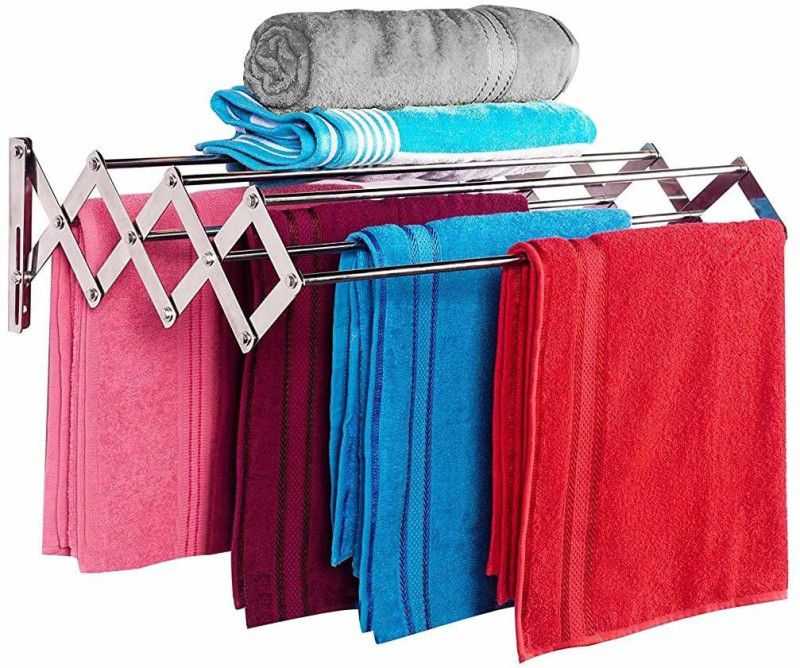 LERICON Heavy Duty Stainless Steel Foldable Wall Mounted Cloth Dryer/Clothes Drying Stand 24 inch 7 Bar Towel Rod  (Stainless Steel Pack of 1)
