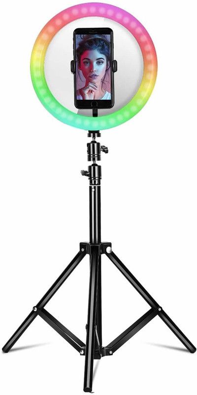 MECKWELL 10 inch ring Selfie Flash With Tripod  (Adjustable Brightness White, Multicolor)