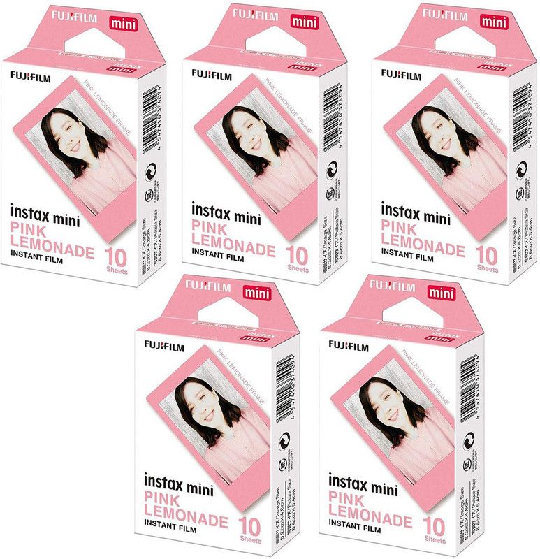 FUJIFILM 5 Fujifilm Instax Mini Pink Lemonade Instant Film Roll ( 10X1) Film Roll  (Yes 800 ISO Pack of 5)