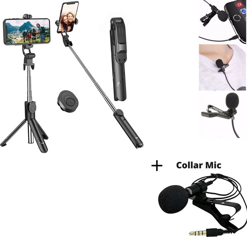 ANY KART Tripod Mobile Stand with Collar Mic Photography Mobile Holder for Vlogging Video Monopod, Monopod Kit, Tripod, Tripod Bracket, Tripod Clamp, Tripod Kit  (Black, Supports Up to 700 g)