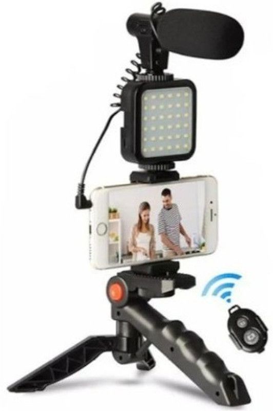 Clairbell UEF_462T_Vlogging Video Making Kit with tripod, holder, microphone & led light Tripod Kit  (Black, Supports Up to 1100 g)