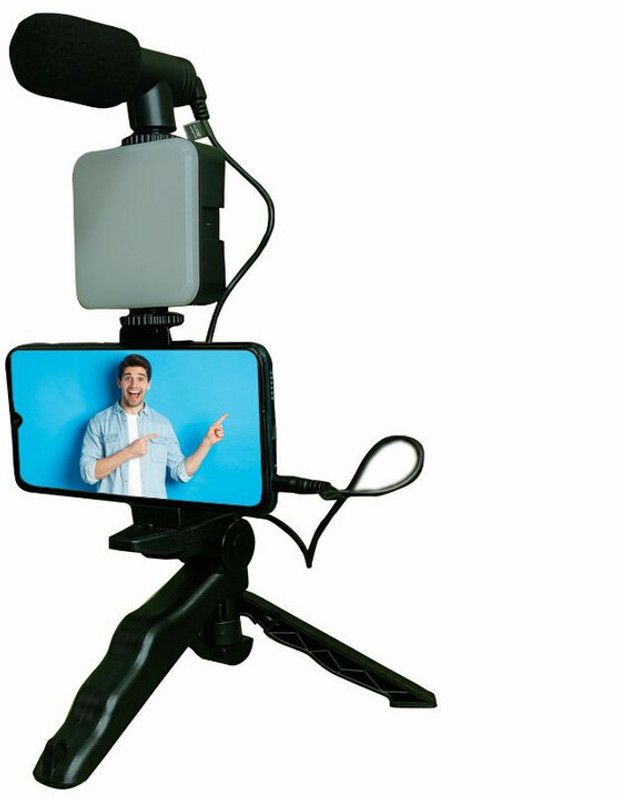 GOCIO 3 in 1 video maker kit microphone, led & foldable tripod 01 5600 lx Camera LED Light  (Batteries Included)