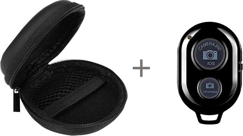 ANY KART Bluetooth Selfie Shutter, Video Shutter Remote Controls +Round Zip Pouch Camera Remote Control  (Black)