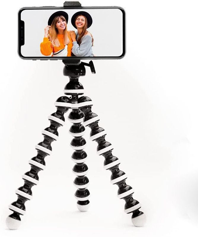 Wolgite Gorilla Tripod Octopus Tripod Stand 33 cm (13 Inch) Tripod for Mobile Phone with Phone Mount/ Holder, Flexible Gorilla Stand for Smartphones, DSLR & Action Cameras Tripod Bracket, Tripod  (Black, White, Supports Up to 1500 g)