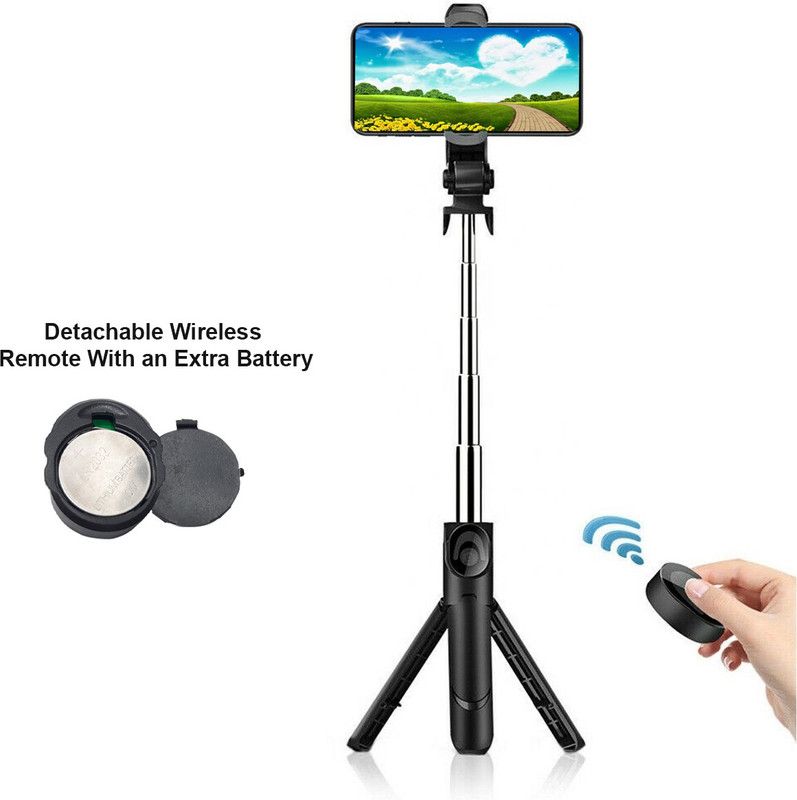 ANY KART Multifunctional Adjustable Tripod Stand with extra cell Bluetooth SelfieStick Tripod Kit, Monopod, Tripod, Tripod Bracket  (Black, Supports Up to 500 g)