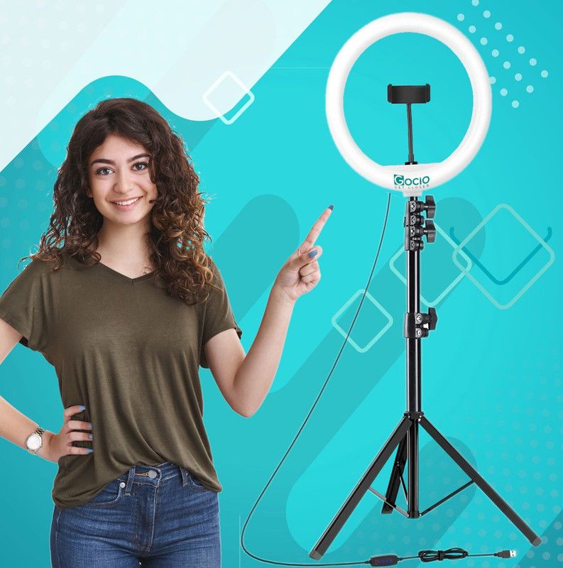 flying india 10"Big LED Ring Light with 7Ft Tripod Stand &mobile holder for reels,selfie F64 Tripod, Tripod Kit  (Black, Supports Up to 1999 g)