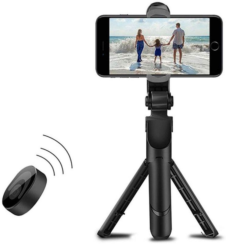 wazny Portable Selfie Stick, Extendable Selfie Stick with Tripod Stand and Detachable Wireless Bluetooth Remote, Ultra Compact Selfie Stick for Mobile Tripod Tripod Bracket, Tripod  (Black, Supports Up to 500 g)