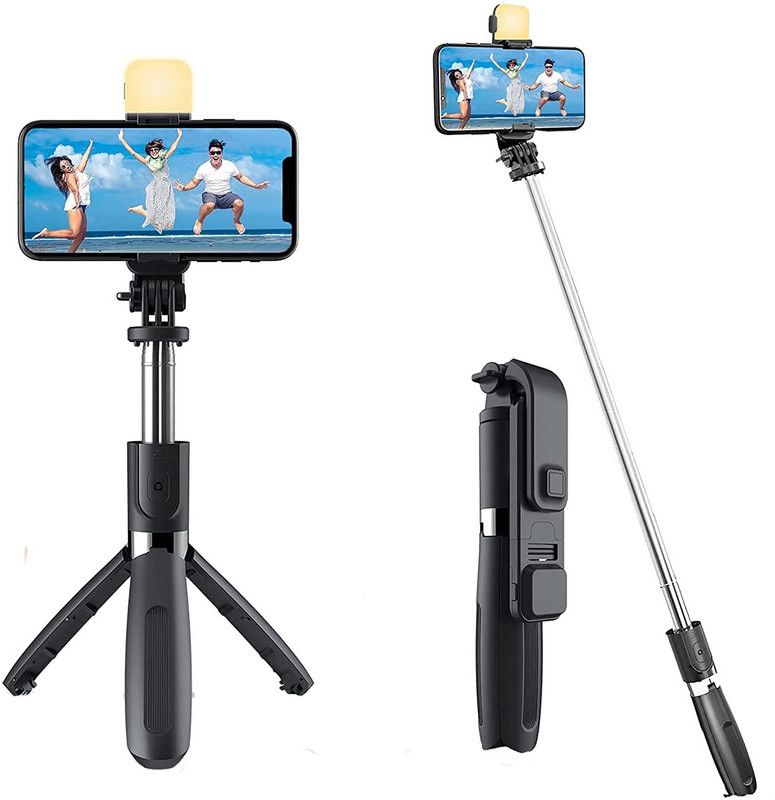 Worricow BRAND NEW R1S 3-in-1 Bluetooth Selfie Sticks Light Multifunctional Mobile Stand Tripod, Tripod Ball Head, Tripod Kit  (BLACK, Supports Up to 400 g)