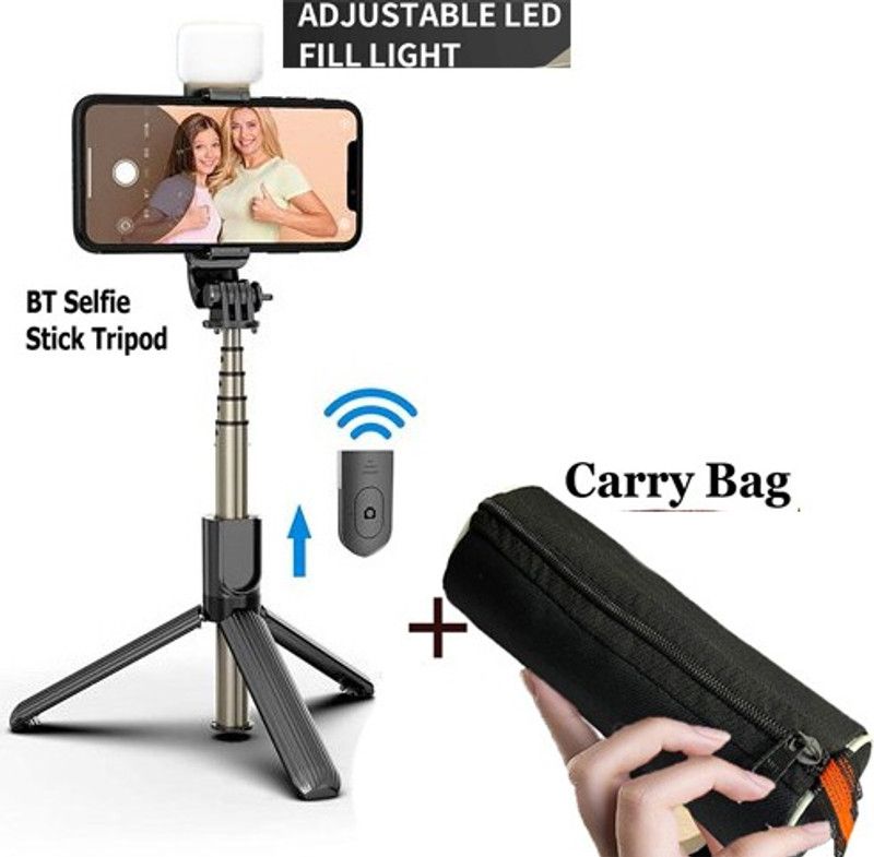 POZUB Selfie Stick with Fill Light Carry Bag BT Remote Mobile Stand Gimbal Stabilizer Tripod, Monopod, Monopod Kit, Tripod Ball Head, Tripod Bracket, Tripod Clamp, Tripod Kit  (Black, Supports Up to 600 g)
