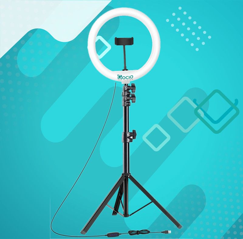 flying india 10"Big LED Ring Light with 7Ft Tripod Stand &mobile holder for reels,selfie F46 Tripod, Tripod Kit  (Black, White, Supports Up to 1999 g)