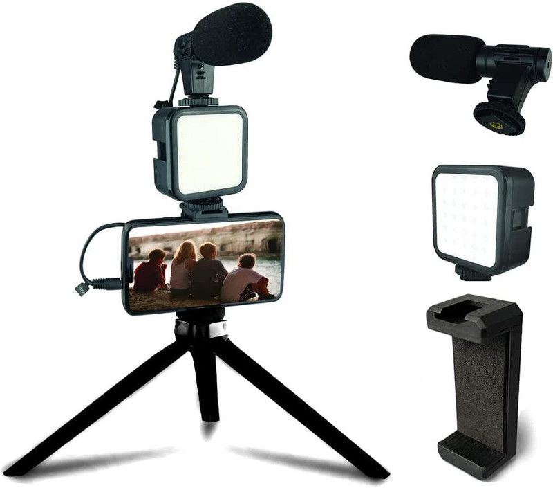 Hold up Vlogging Kit for iPhone, Android with 10" Tripod, 36 LED Light Tripod  (Black, Supports Up to 500 g)