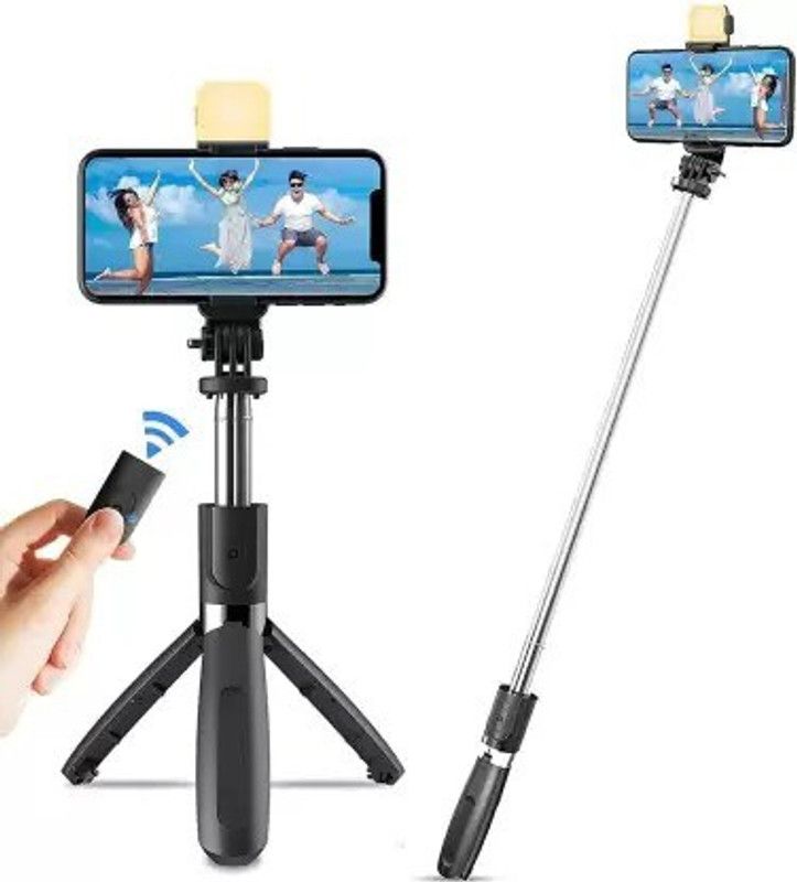DL ZONE R1S Bluetooth Selfie Stick with LED Fill Light (Pack of 1) Tripod Kit  (Black, Supports Up to 500 g)