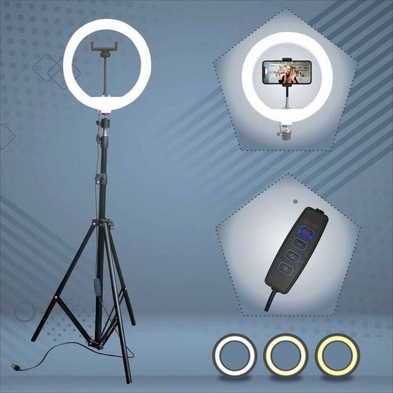 APSOLIGHT Best 7 fit Tripod Stand with 10 Inches LED Ring Light-Live Stream Phone Holder Tripod Ball Head  (Black, Supports Up to 1999 g)