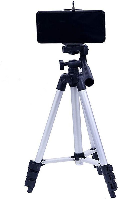 TECHMAZE Tripod-3110 Portable Adjustable Tripod with Phone Holder Aluminum Lightweight Tripod, Tripod Kit  (Silver, Black, Supports Up to 1500 g)