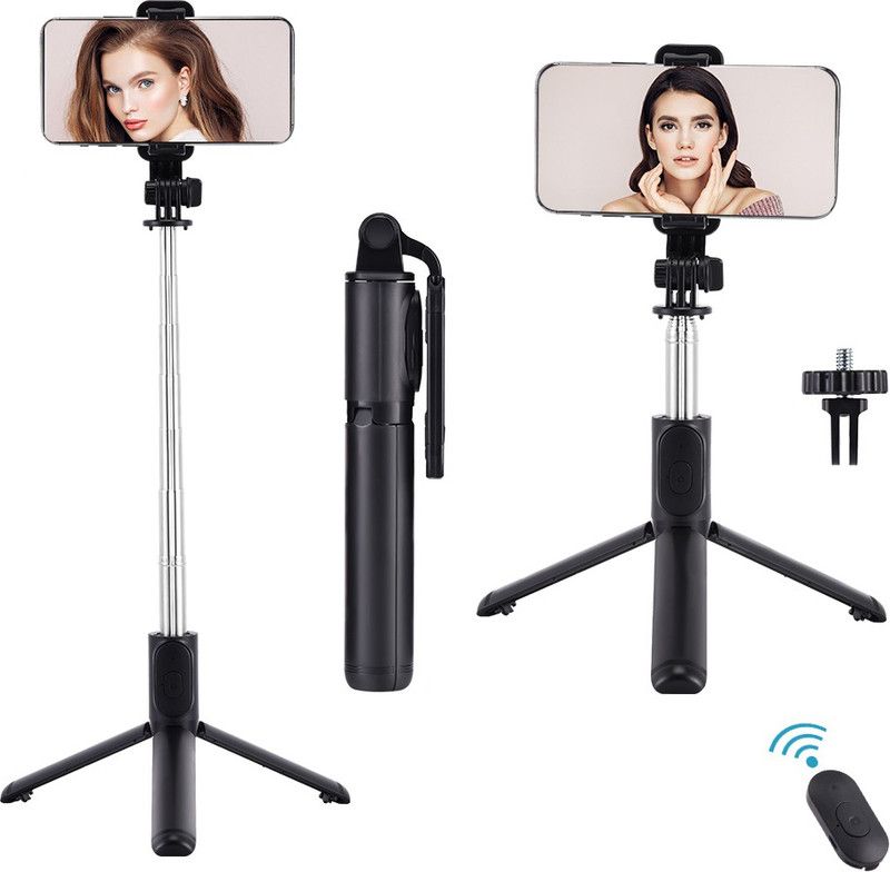 Explorer ™ 101 Cm Long Adjustable Selfie Stick Q01 Mini Tripod Extendable Selfie Stick Wireless Bluetooth Tripod  (Black, Supports Up to 450 g)