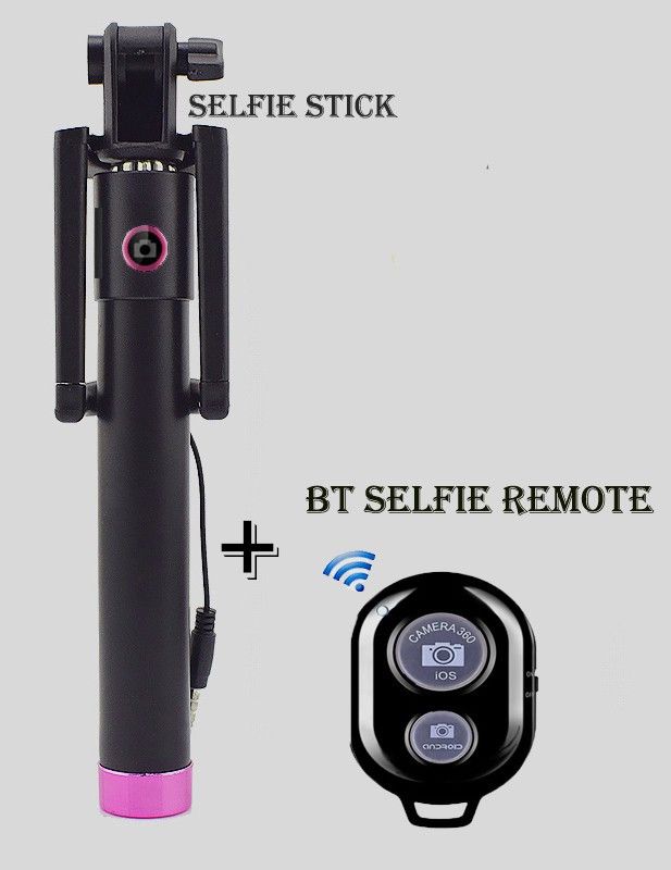 POZUB New Wired Extendable Selfie Stick Aux Cable + Bluetooth Remote Photo Shutter Tripod, Monopod, Monopod Kit, Tripod Kit, Tripod Clamp, Tripod Bracket  (Black, Supports Up to 600 g)