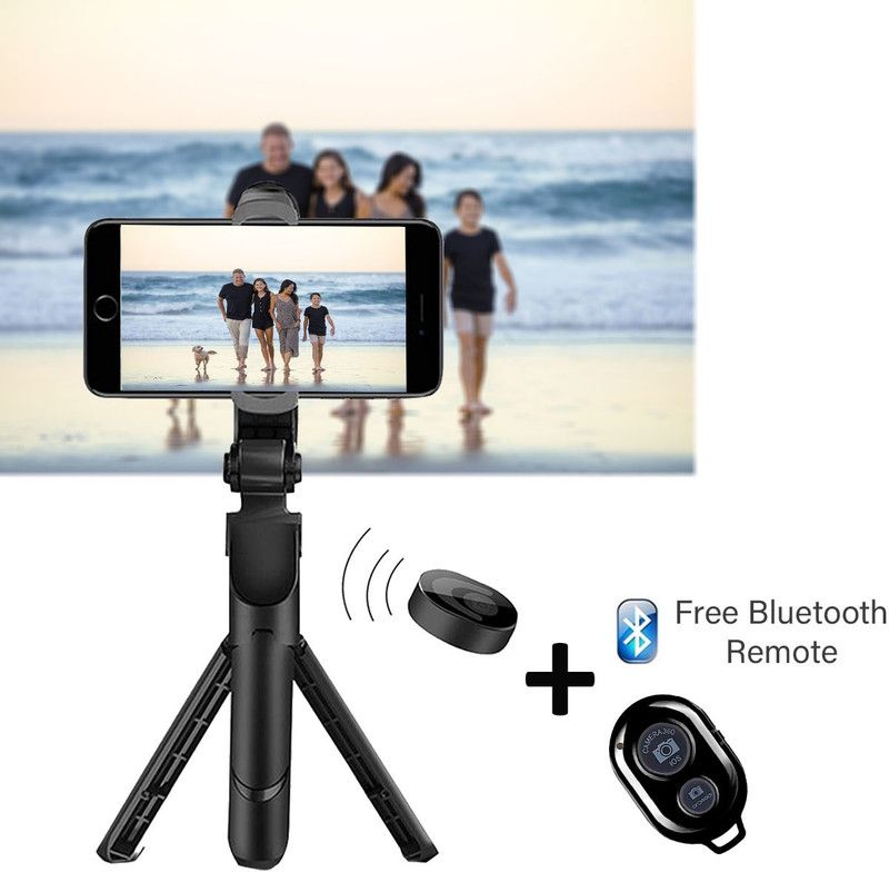 Zohlo XT02 Multifunctional Selfie Stick with Extendable Tripod Stand With BT Remote Monopod, Tripod  (Black, Supports Up to 1500 g)