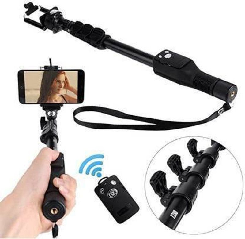 Sandarbh YT-1288 Adjustable Bluetooth Remote Selfie Stick Tripod, Monopod Kit, Tripod Kit  (Black, Supports Up to 1500 g)