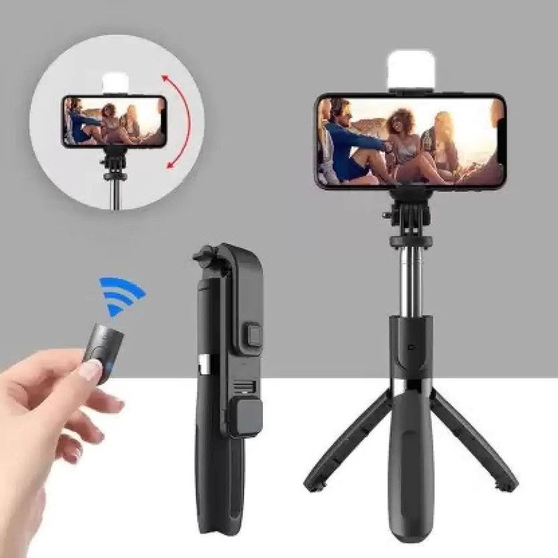 Worricow HOT SALE R1S 3-in-1 Bluetooth Selfie Sticks Light Multifunctional Mobile Stand Tripod, Tripod Ball Head, Tripod Kit  (BLACK, Supports Up to 400 g)