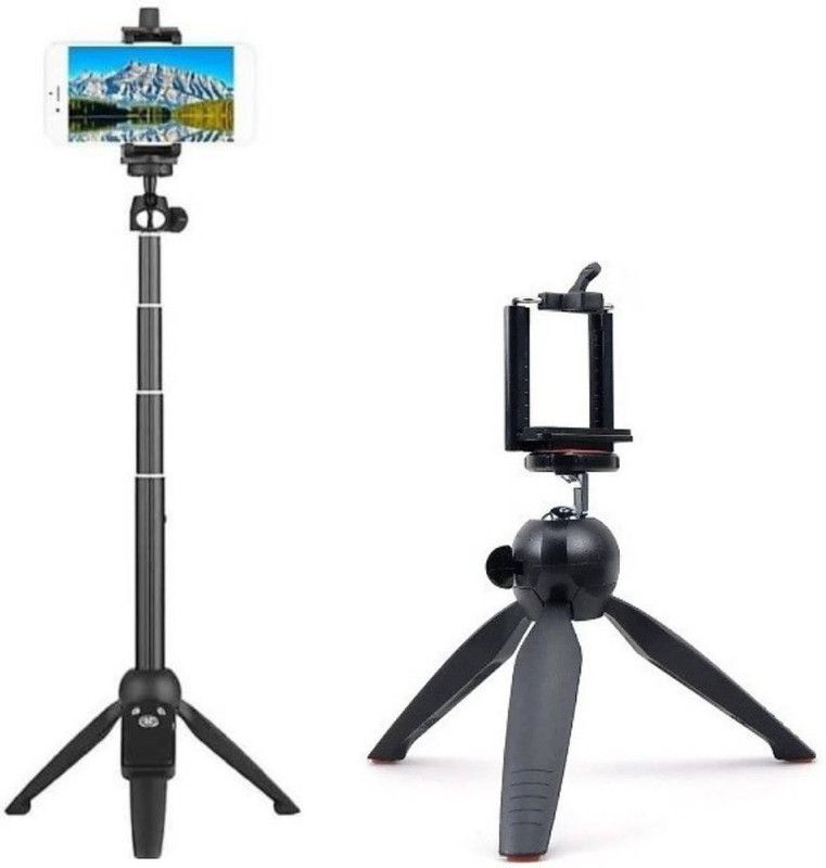 BLENDIA PHONE SINGLE PORTABLE TELEPHONE CAMERA CLIP STAND AND MINI Tripod + 2 IN 1 MINI DESKTOP TRIPOD SELFIE STICK BLACK Tripod  (Black, Supports Up to 2500 g)