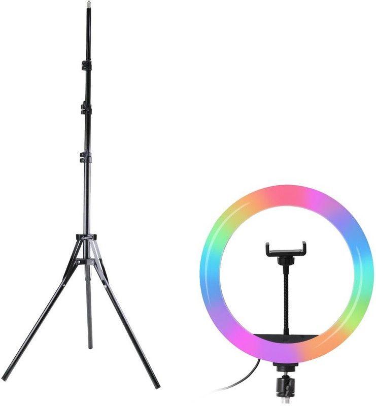 Alchiko New RGB 12 Inch LED Ring Light Adjustable Brightness With 2.1 Big Tripod for Smartphone to Capture Photo, Live Streaming, Video Conference, Online lecture 2500 lx Camera LED Light