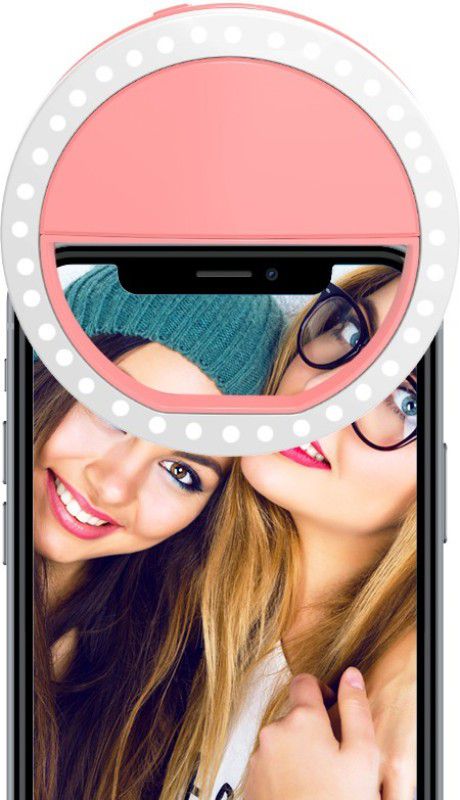 SHIKRO 2 inch ring Selfie Flash  (Adjustable Brightness White, Pink)