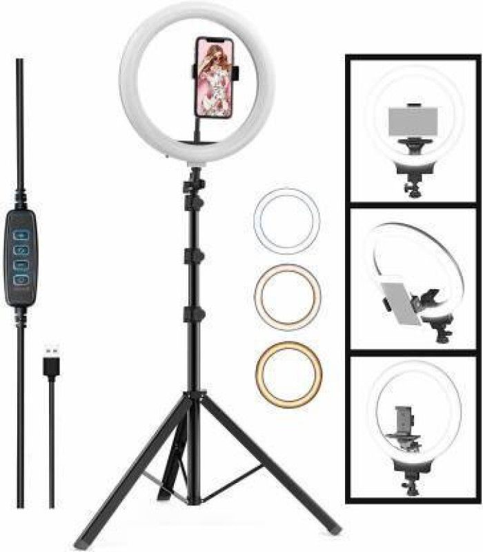 OSMAYO New 10 Inches Big LED Ring Light with 7 feet Stand for Camera Smartphone. Ring Flash  (Black, White)