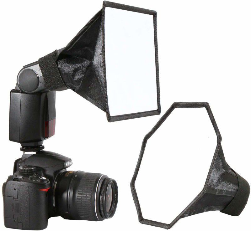 SUPERNIC Flash Diffuser Light Softbot Kit (Universal, Collapsible with Storage Pouch) - 8"/20cm Octagon Softbox + 8" x6"/20c15cm Softbot Set for Canon, Yonne and Nikon Speedlight Custom Flash Bracket