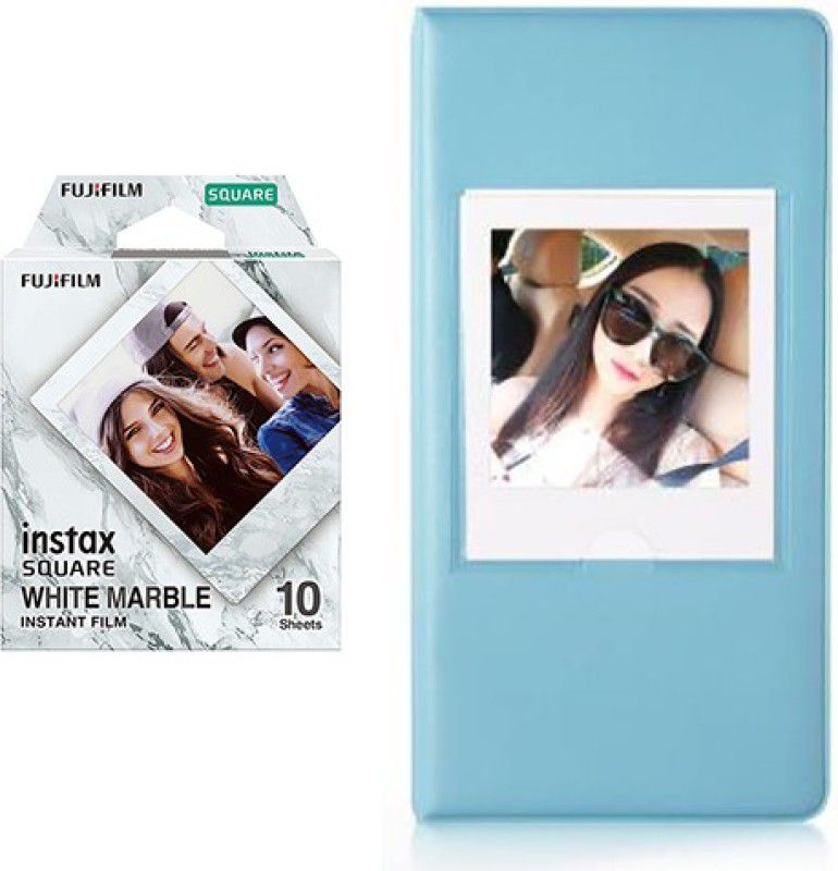 FUJIFILM square 10X1 white marble Instant Film With 64 sheet Blue Album for square Film Roll  (Yes 800 ISO Pack of 1)