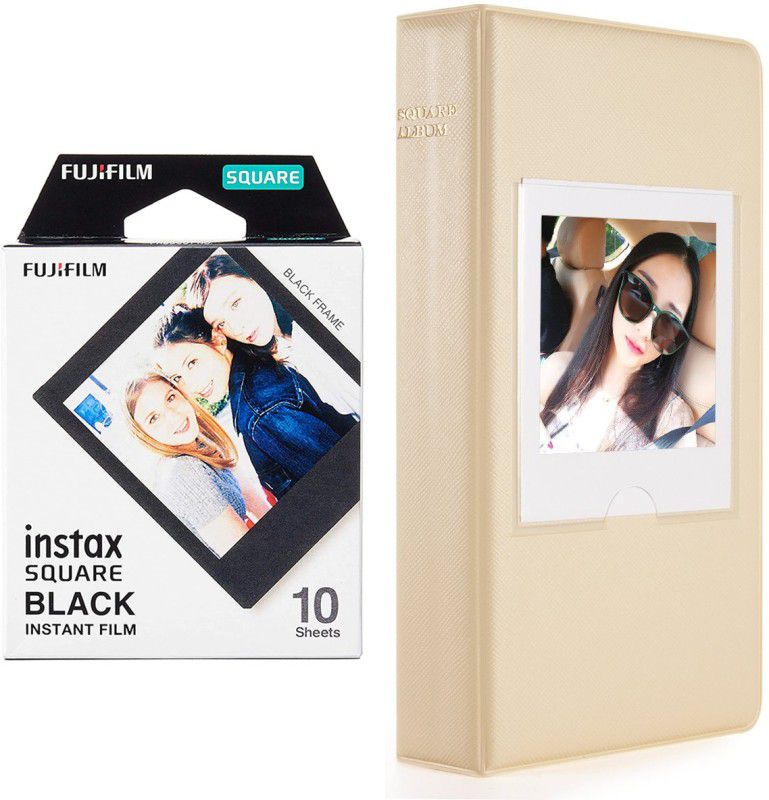 FUJIFILM square 10X1 black border Instant Film With 64-sheet Beige Album for square Film Roll  (Yes 800 ISO Pack of 1)