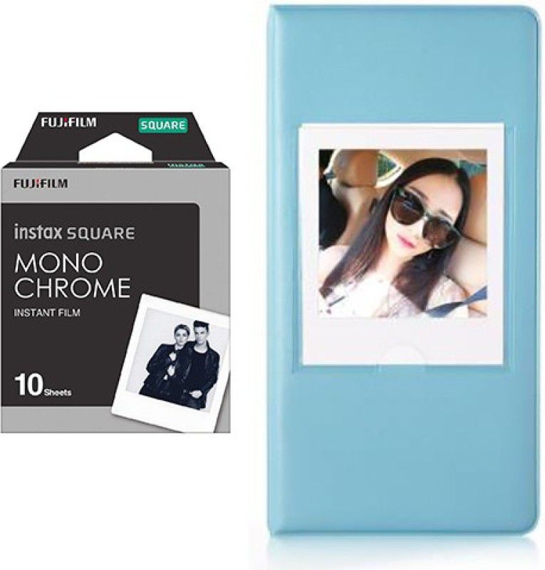 FUJIFILM square 10X1 monochrome Instant Film With 64 sheet Blue Album for square Film Roll  (Yes 800 ISO Pack of 1)