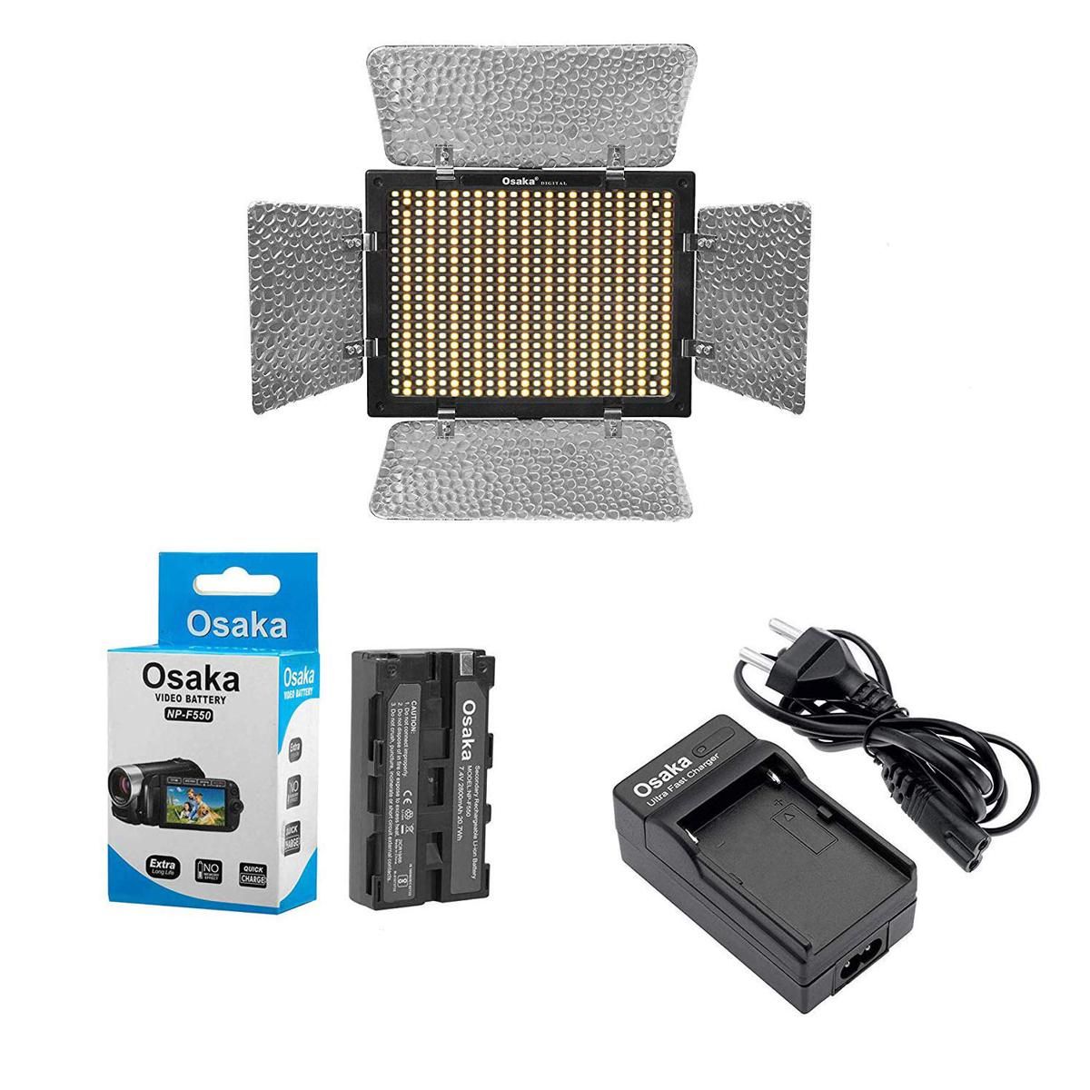 osaka bi-color dimmable led video light os 576 slim for dslr and video cameras with f750 battery 8000mah & ultra fast charger