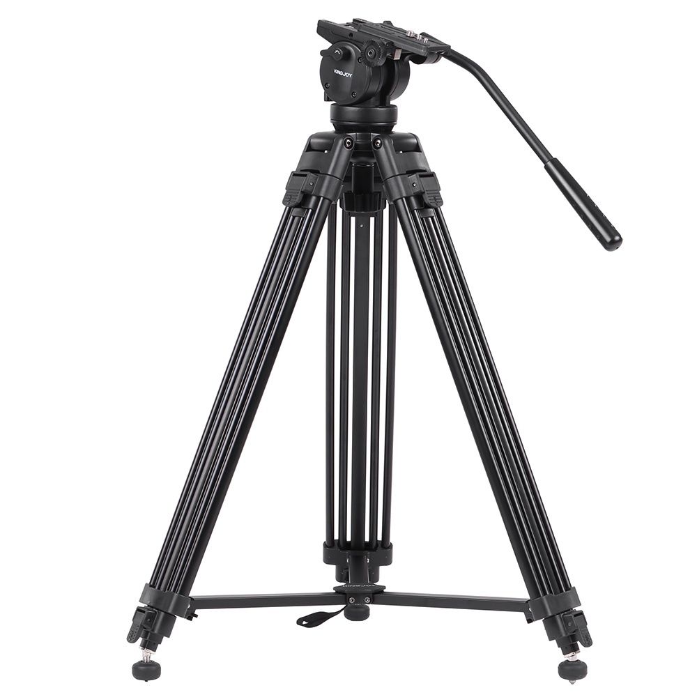 KINGJOY VT-2500 Professional Mg-Al Alloy Video Photo Tripod Kit 360°Panorama Pan Fluid Ball Head for DSLR Camera Video Recorder DV Max Height 61 Inch Max Load 15KG