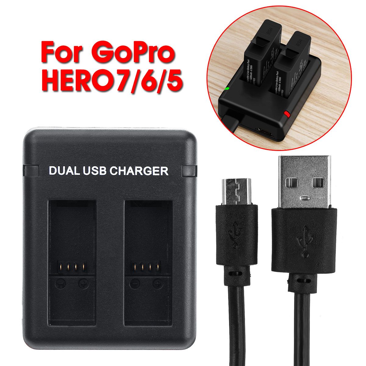 Dual B attery Charger Dual USB Charger For GoPro HERO7/6/5