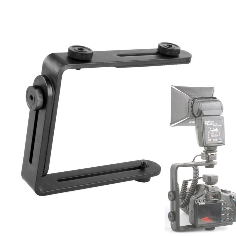 L-Shaped Double Metal Bracket Holder Mount for Canon Nikon Camera Speedlite Flash