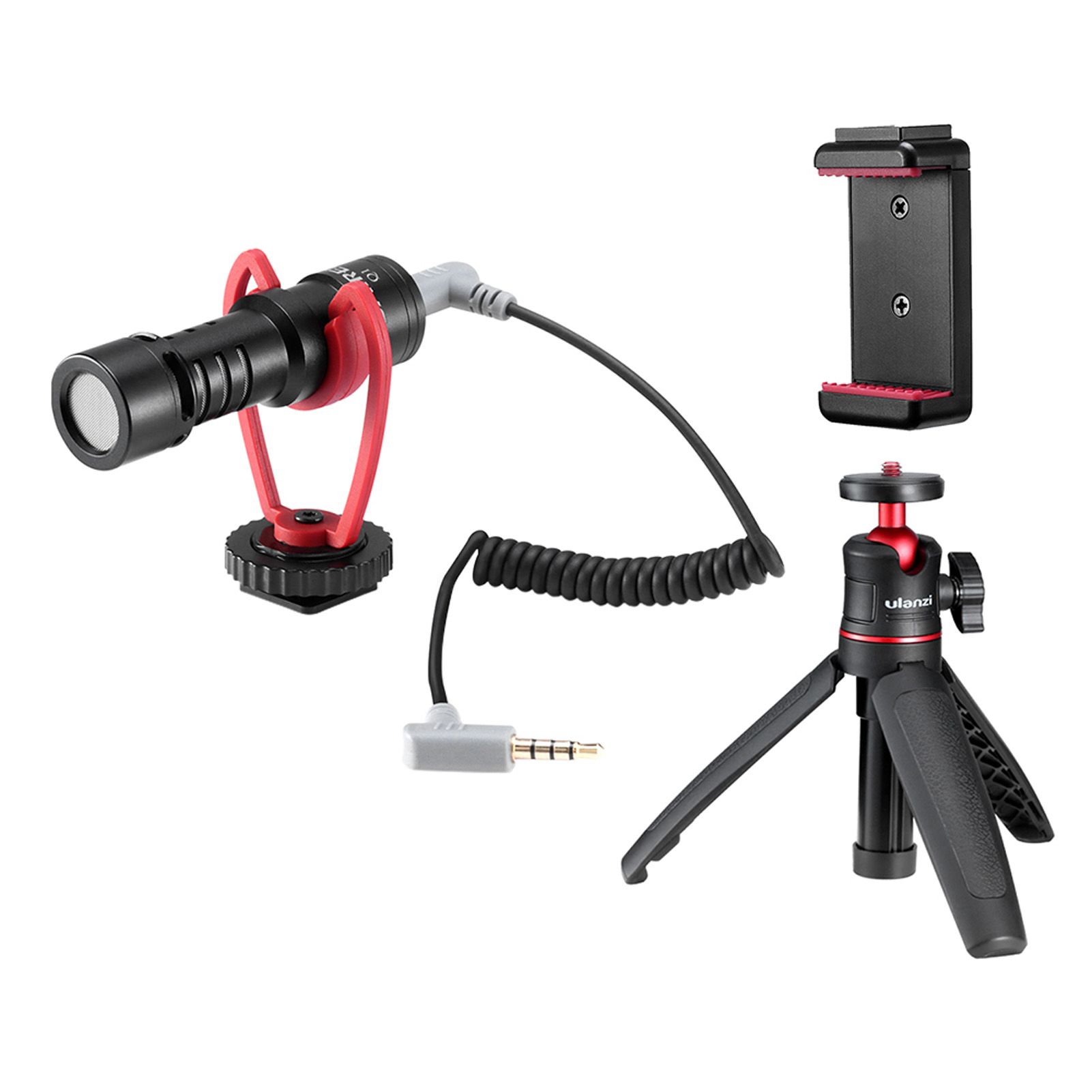 ulanzi Smartphone Video Kit 2 with Mini Extendable Desktop Tripod + Adjustable Phone Holder + Video Microphone for Smartphone Vlogging Live Streaming Filming Interview
