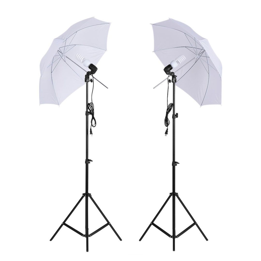Photo Studio Lighting Kit Set 2Pcs 2 Meters 6.6Ft Light Stand + 2Pcs 33 Inch White Soft Light Umbrella + 2Pcs 45W Light Bulb +2Pcs Swivel Light Socket