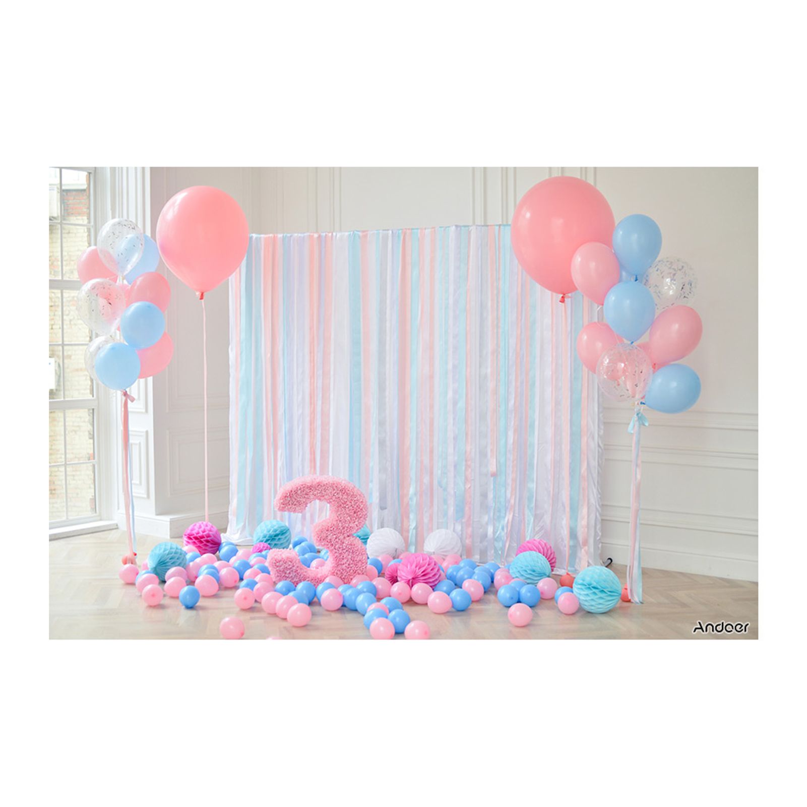 2.1 * 1.5m/7 * 5ft First Birthday Backdrop Eiffel Tower Cake Balloon Photography Background Children Baby Girl Kids Photo Studio Pros