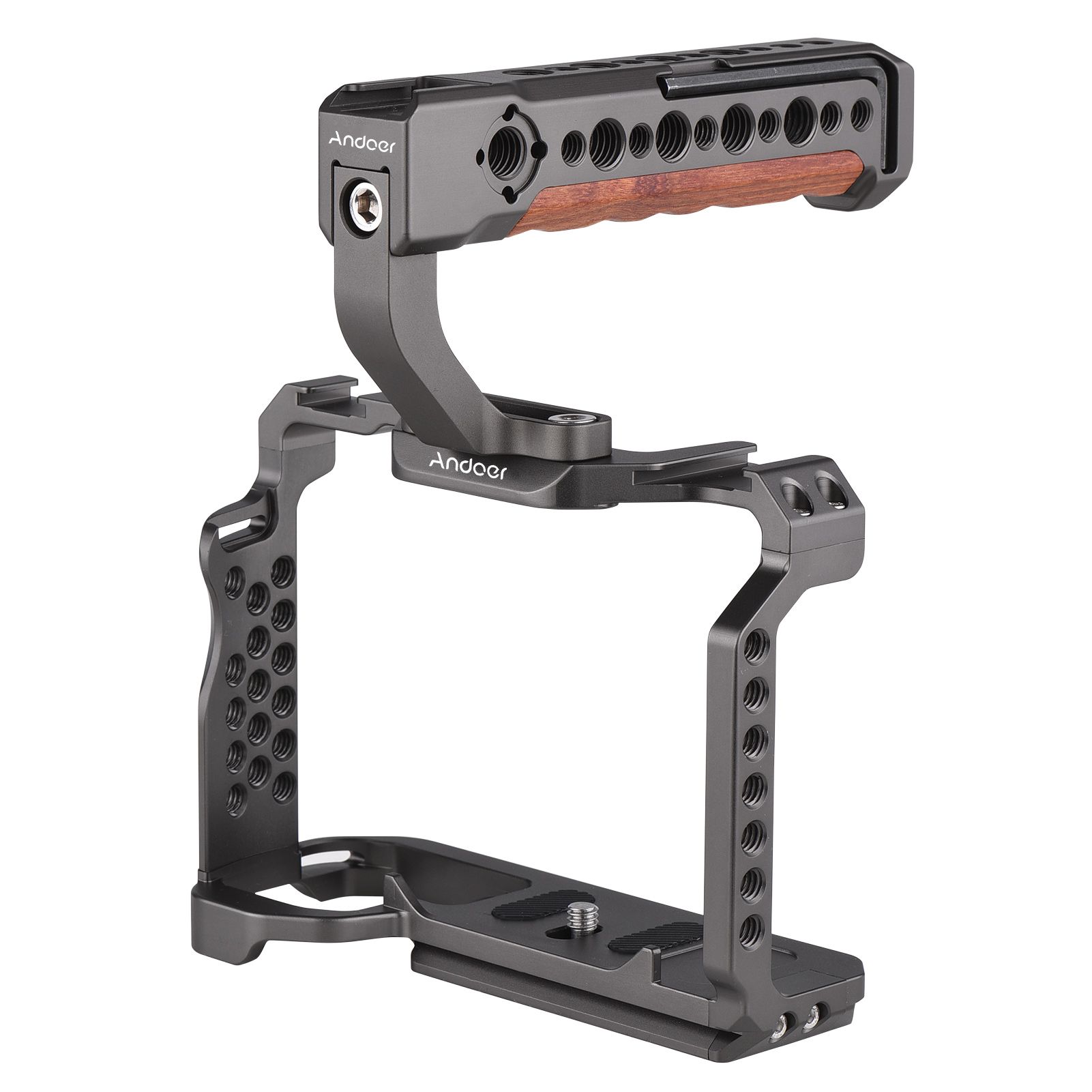 Aluminum Alloy Camera Cage Handle Grip with Cold Shoe Universal 1/4 3/8inch Threaded Holes with Magnetic Wrench Replacement for Sony A7SIII