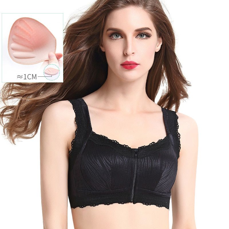 ly Women Bra Lace Wireless Push Up Front Zipper U Back Underwear IR-ing