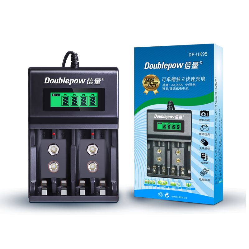 Doublepow UK95 1.2v AA AAA nimh nicd cell 9v li ion Rechargeable Battery Smart Charger with LCD display and LED indicator