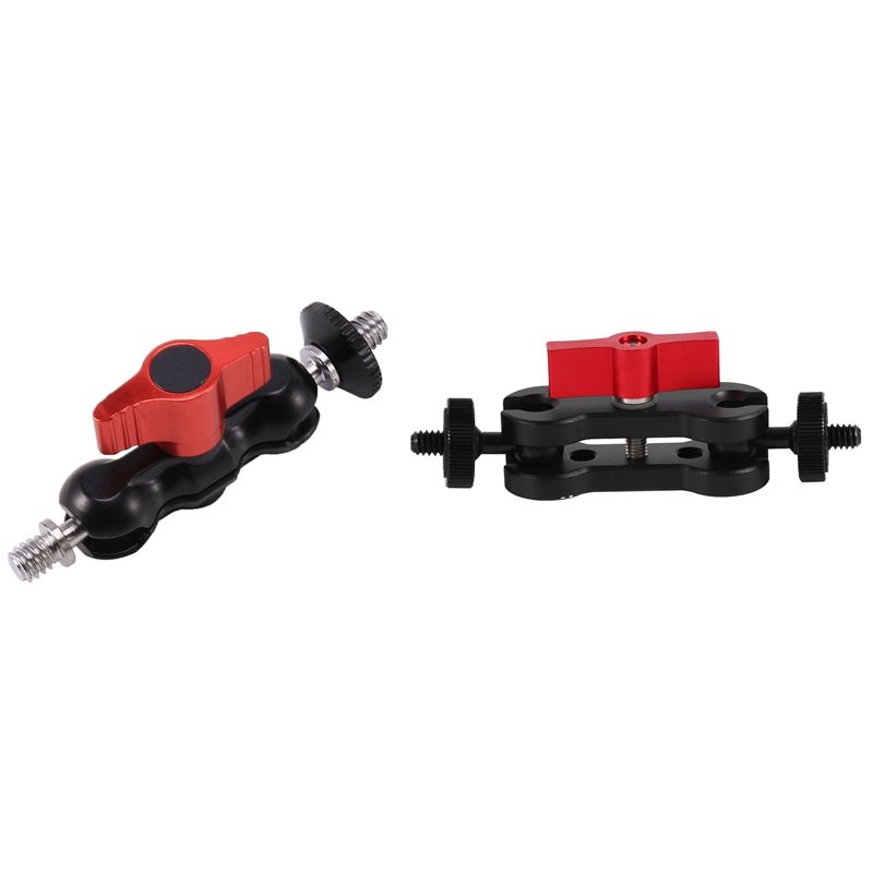 Dual Ball Head Hot Shoe 1/4Inch Tripod Magic Arm Mount Adapter & Magic 1/4 Inch Clamp Double Ball Head Arm Mount Adapter